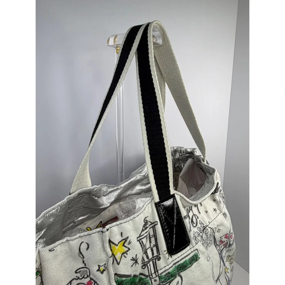Brighton Happy Holidays Canvas Tote Bag Cream Multi Sketch Print Festive Shopper